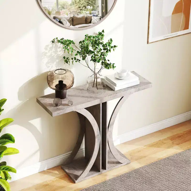 Console Costway, table d'entrée rectangulaire de 101,6 cm avec cadre géométrique pour salon, gris