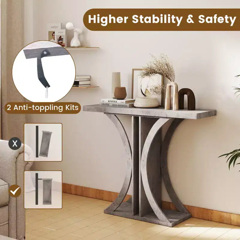 Console Costway, table d'entrée rectangulaire de 101,6 cm avec cadre géométrique pour salon, gris