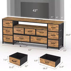 Commode à 11 tiroirs, Meuble TV pour téléviseur de 70 pouces, Meuble de rangement avec étagères ouvertes pour salon, chambre à coucher