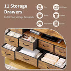 Commode à 11 tiroirs, Meuble TV pour téléviseur de 70 pouces, Meuble de rangement avec étagères ouvertes pour salon, chambre à coucher