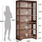 Bibliothèque Lantine de 180 cm de haut, grande étagère de style Mid-Century à 6 niveaux avec 5 étagères de rangement pour salon, bureau à domicile