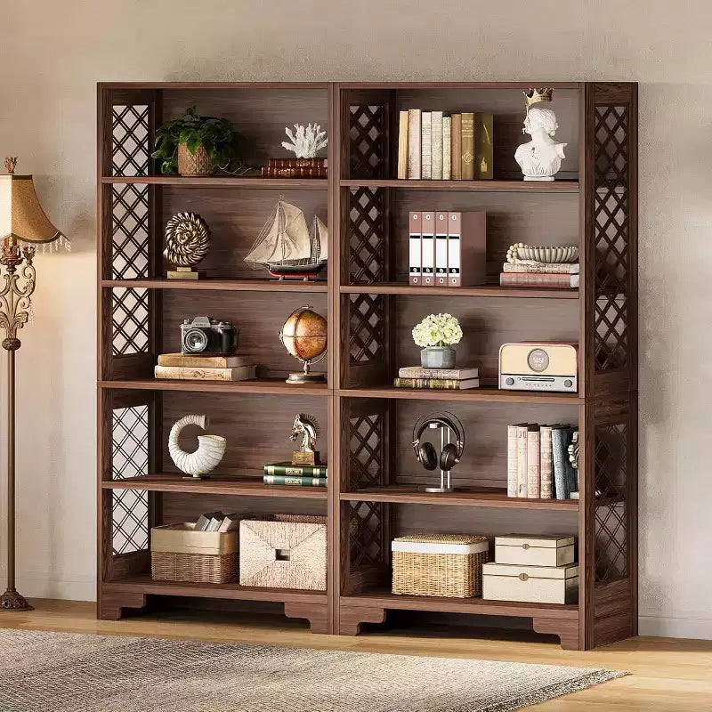 Bibliothèque Lantine de 180 cm de haut, grande étagère de style Mid-Century à 6 niveaux avec 5 étagères de rangement pour salon, bureau à domicile