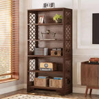 Bibliothèque Lantine de 180 cm de haut, grande étagère de style Mid-Century à 6 niveaux avec 5 étagères de rangement pour salon, bureau à domicile