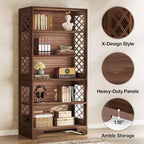 Bibliothèque Lantine de 180 cm de haut, grande étagère de style Mid-Century à 6 niveaux avec 5 étagères de rangement pour salon, bureau à domicile