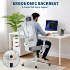 Fauteuil de bureau ergonomique inclinable - Chaise de bureau à dossier haut en maille avec appui-tête réglable, support lombaire complet, chaise de bureau à domicile, chaise de gaming