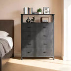 MAYEERTY Commode en tissu à 8 tiroirs de 116,5 cm, Armoire de rangement haute avec étagère ouverte pour chambre à coucher ou placard