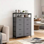 MAYEERTY Commode en tissu à 8 tiroirs de 116,5 cm, Armoire de rangement haute avec étagère ouverte pour chambre à coucher ou placard