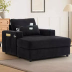 MAYEERTY Fauteuil moderne 42.5 Canapé-méridienne avec pouf de rangement mobile, deux porte-gobelets, poches latérales pour salon, noir