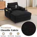 MAYEERTY Fauteuil moderne 42.5 Canapé-méridienne avec pouf de rangement mobile, deux porte-gobelets, poches latérales pour salon, noir