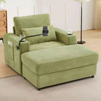 MAYEERTY Fauteuil moderne 42,5 Méridienne Canapé avec pouf de rangement amovible Deux porte-gobelets Poches latérales pour salon Vert