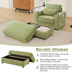MAYEERTY Fauteuil moderne 42,5 Méridienne Canapé avec pouf de rangement amovible Deux porte-gobelets Poches latérales pour salon Vert