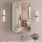 Armoire à pharmacie murale avec miroir, cadre en métal à coins arrondis, style moderne, pour salle de bain