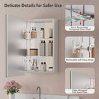 Armoire à pharmacie murale avec miroir, cadre en métal à coins arrondis, style moderne, pour salle de bain