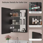 Armoire à pharmacie murale avec miroir, cadre en métal à coins arrondis, style moderne, pour salle de bain