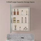 Armoire à pharmacie murale avec miroir, cadre en métal à coins arrondis, style moderne, pour salle de bain