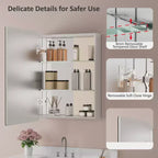Armoire à pharmacie murale avec miroir, cadre en métal à coins arrondis, style moderne, pour salle de bain