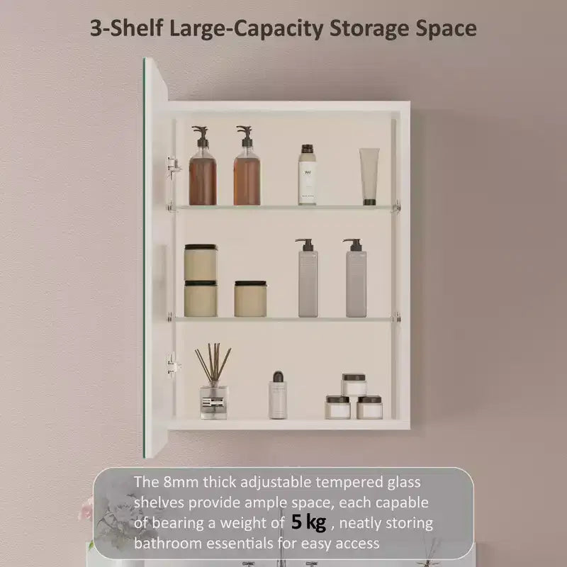 Armoire à pharmacie murale avec miroir, cadre en métal à coins arrondis, style moderne, pour salle de bain