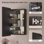 Armoire à pharmacie murale avec miroir, cadre en métal à coins arrondis, style moderne, pour salle de bain