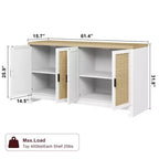 Meuble de rangement d'appoint en rotin GustoWave avec 4 portes et étagère – Buffet moderne pour bar à café, salle à manger, cuisine, salon
