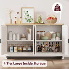 Meuble de rangement d'appoint en rotin GustoWave avec 4 portes et étagère – Buffet moderne pour bar à café, salle à manger, cuisine, salon