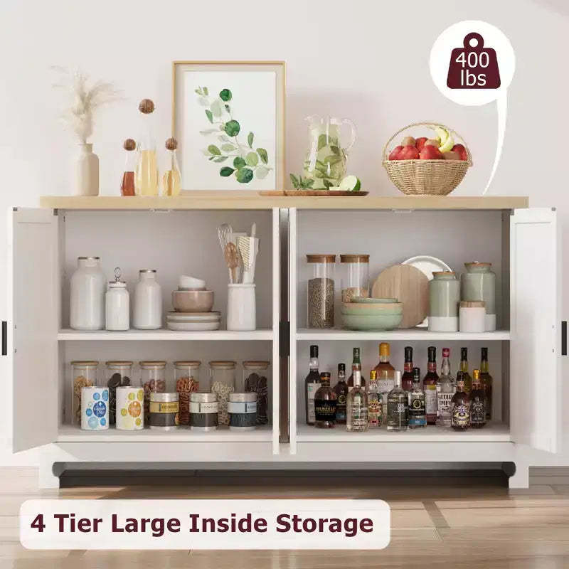 Meuble de rangement d'appoint en rotin GustoWave avec 4 portes et étagère – Buffet moderne pour bar à café, salle à manger, cuisine, salon