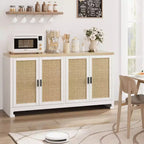 Meuble de rangement d'appoint en rotin GustoWave avec 4 portes et étagère – Buffet moderne pour bar à café, salle à manger, cuisine, salon