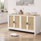 Meuble de rangement d'appoint en rotin GustoWave avec 4 portes et étagère – Buffet moderne pour bar à café, salle à manger, cuisine, salon