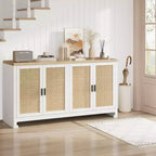 Meuble de rangement d'appoint en rotin GustoWave avec 4 portes et étagère – Buffet moderne pour bar à café, salle à manger, cuisine, salon