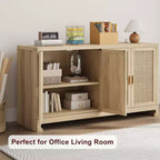 Meuble de rangement d'appoint en rotin GustoWave avec 4 portes et étagère – Buffet moderne pour bar à café, salle à manger, cuisine, salon