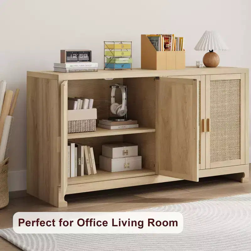 Meuble de rangement d'appoint en rotin GustoWave avec 4 portes et étagère – Buffet moderne pour bar à café, salle à manger, cuisine, salon