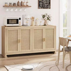 Meuble de rangement d'appoint en rotin GustoWave avec 4 portes et étagère – Buffet moderne pour bar à café, salle à manger, cuisine, salon