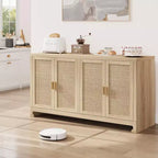 Meuble de rangement d'appoint en rotin GustoWave avec 4 portes et étagère – Buffet moderne pour bar à café, salle à manger, cuisine, salon