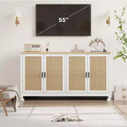Meuble de rangement d'appoint en rotin GustoWave avec 4 portes et étagère – Buffet moderne pour bar à café, salle à manger, cuisine, salon