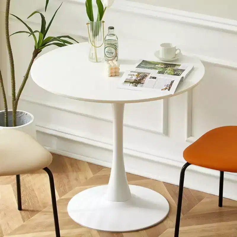 NAYSAYE Modern Round Dining Table End Table MDF Top Steel Base Kitchen Coffee Table Living Room Office, White, 23.6*19.7*29.1