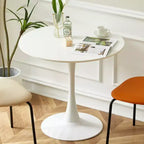 NAYSAYE Modern Round Dining Table End Table MDF Top Steel Base Kitchen Coffee Table Living Room Office, White, 23.6*19.7*29.1