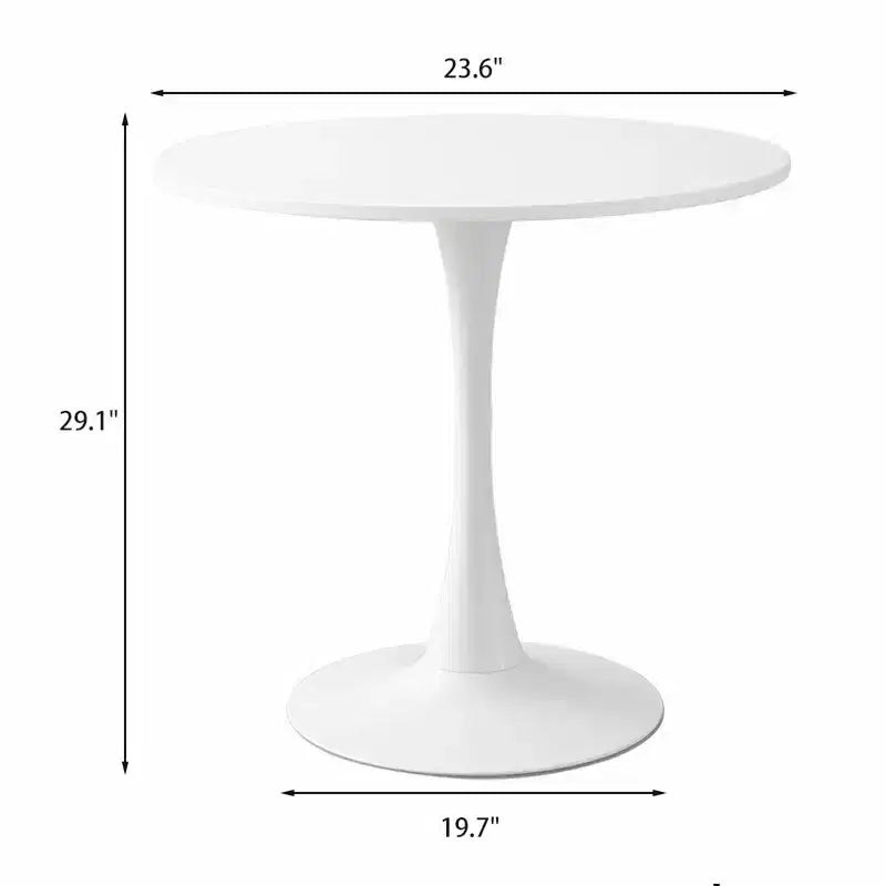 NAYSAYE Table à Manger Ronde Moderne Table d'appoint Plateau MDF Base en Acier Table Basse de Cuisine Salon Bureau, Blanc, 23.6*19.7*29.1