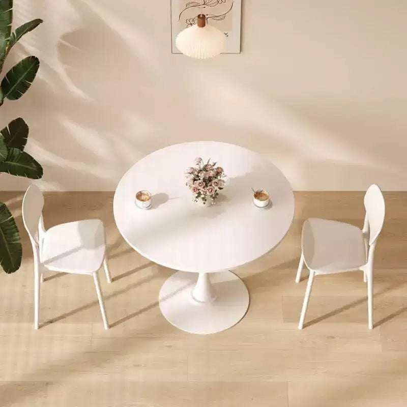 NAYSAYE Table à Manger Ronde Moderne Table d'appoint Plateau MDF Base en Acier Table Basse de Cuisine Salon Bureau, Blanc, 23.6*19.7*29.1