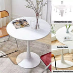 NAYSAYE Table à Manger Ronde Moderne Table d'appoint Plateau MDF Base en Acier Table Basse de Cuisine Salon Bureau, Blanc, 23.6*19.7*29.1