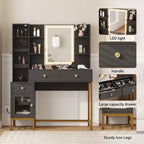 Coiffeuse, Bureau de Vanité à 3 Modes d'Éclairage avec Tabouret Rembourré Doux, Table de Maquillage Moderne avec 3 Tiroirs, un Placard et des Étagères Ouvertes