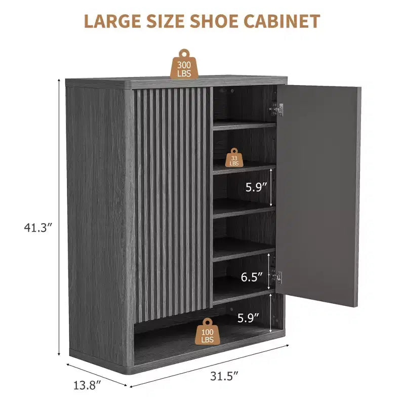 Meuble à chaussures | Rangement à chaussures moderne et cannelé pour entrée | 80x35x105 cm | Panneaux de particules/MDF | Étagères et portes réglables