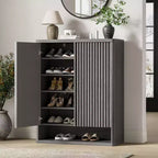 Meuble à chaussures | Rangement à chaussures moderne et cannelé pour entrée | 80x35x105 cm | Panneaux de particules/MDF | Étagères et portes réglables