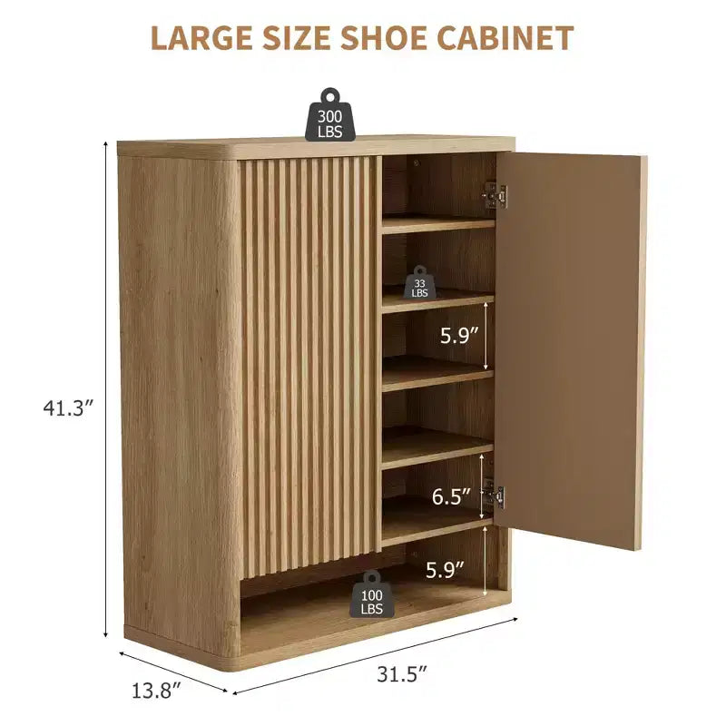 Meuble à chaussures | Rangement à chaussures moderne et cannelé pour entrée | 80x35x105 cm | Panneaux de particules/MDF | Étagères et portes réglables