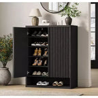Meuble à chaussures | Rangement à chaussures moderne et cannelé pour entrée | 80x35x105 cm | Panneaux de particules/MDF | Étagères et portes réglables