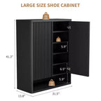 Meuble à chaussures | Rangement à chaussures moderne et cannelé pour entrée | 80x35x105 cm | Panneaux de particules/MDF | Étagères et portes réglables