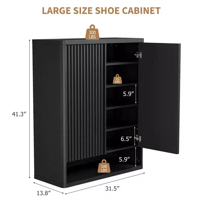 Meuble à chaussures | Rangement à chaussures moderne et cannelé pour entrée | 80x35x105 cm | Panneaux de particules/MDF | Étagères et portes réglables