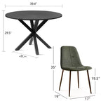 Ensemble de salle à manger 5 pièces pour 4 personnes, table à manger ronde avec pieds en métal croisés et chaises rembourrées aspect grain de chêne pour cuisine et salle à manger - Panipeachy