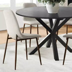 Ensemble de salle à manger 5 pièces pour 4 personnes, table à manger ronde avec pieds en métal croisés et chaises rembourrées aspect grain de chêne pour cuisine et salle à manger - Panipeachy