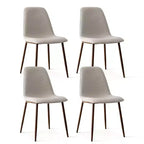 Ensemble de salle à manger 5 pièces pour 4 personnes, table à manger ronde avec pieds en métal croisés et chaises rembourrées aspect grain de chêne pour cuisine et salle à manger - Panipeachy