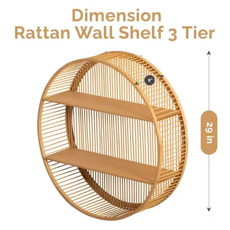 Étagère murale ronde en bambou Vintiquewise à 2 niveaux en bois – Décoration murale naturelle à suspendre et présentoir flottant pour la maison, le salon, le bureau