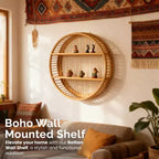 Étagère murale ronde en bambou Vintiquewise à 2 niveaux en bois – Décoration murale naturelle à suspendre et présentoir flottant pour la maison, le salon, le bureau